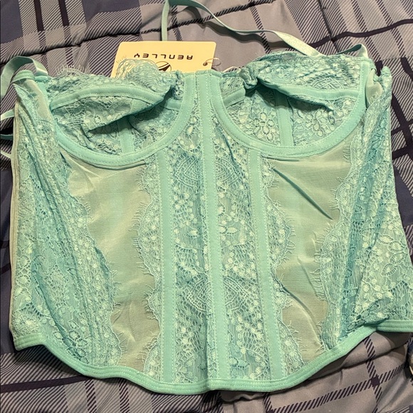NWT Blue Medium Lace Bustier Top with adjustable straps - Picture 4 of 6